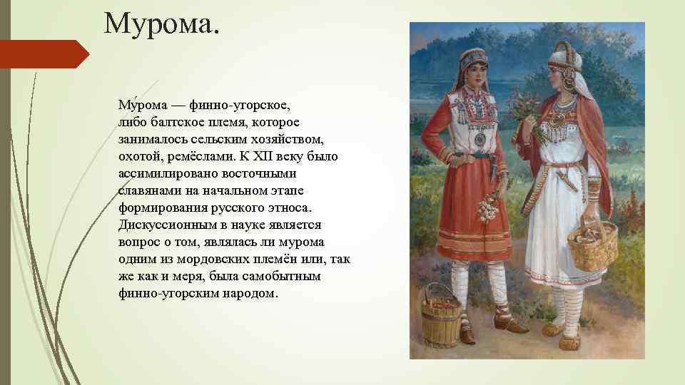 Слово тундра из какого финно угорского языка. Костюм финно-угорских народов Мурома. Мурома племя славян. Финно-угорское племя Мурома. Сказки пословицы поговорки финно-угорских народов.